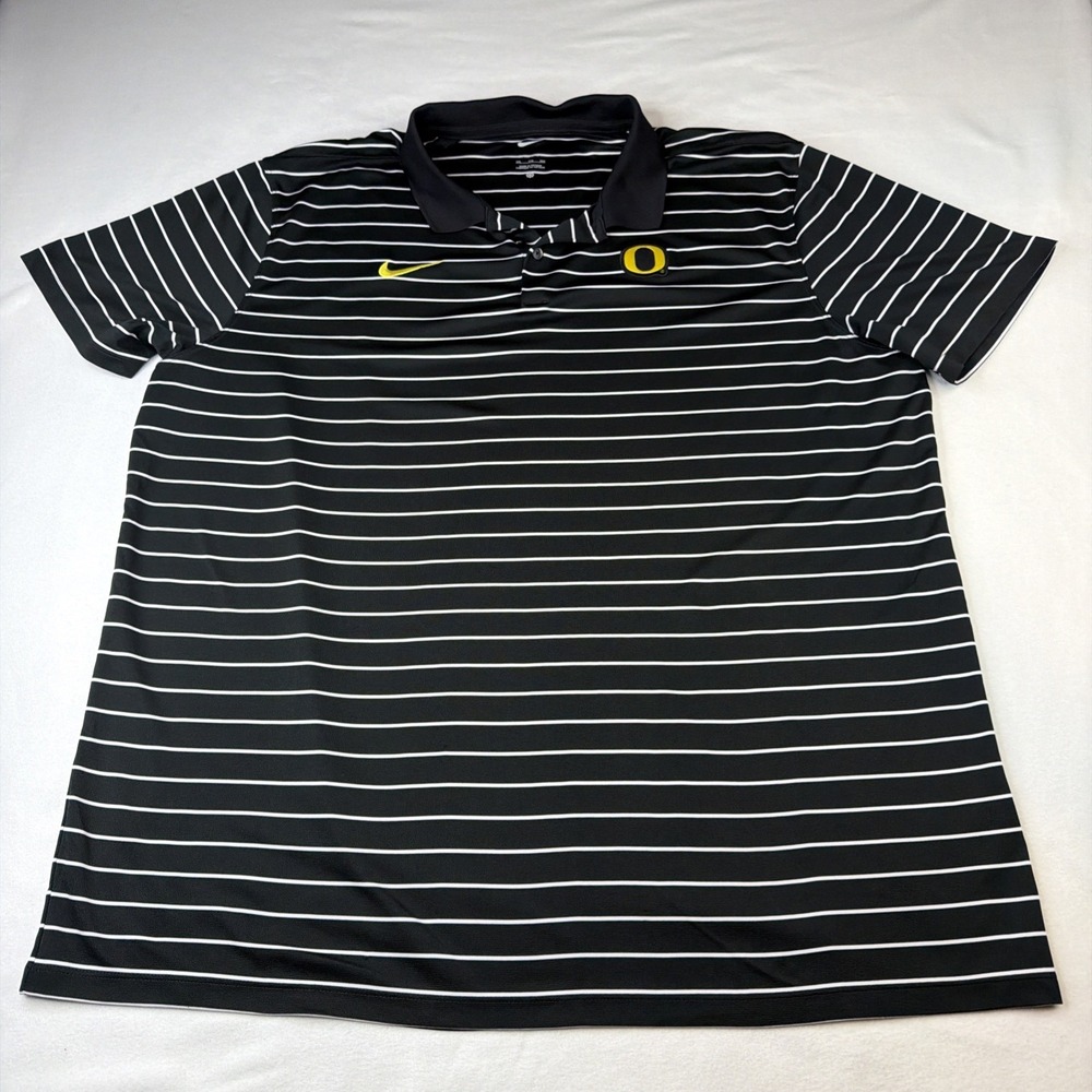 Nike Dri-FIT Oregon Ducks Polo Shirt Men's 2XL Black Striped Performance
